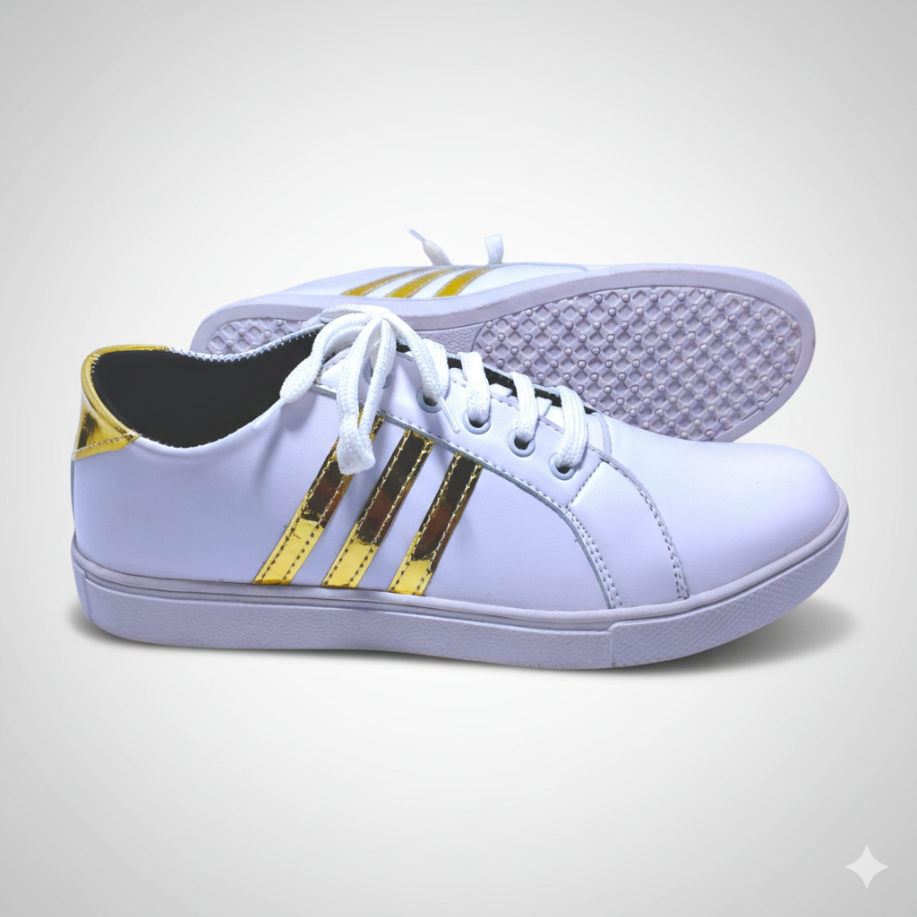 White & Gold Casual Sneaker – Unisex Stylish Everyday Wear